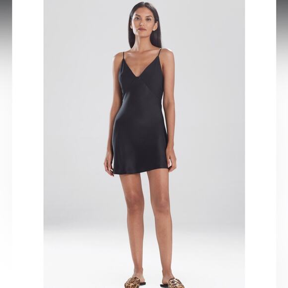 Natori Jersey Essentials Spaghetti Strap Chemise Lingerie Dress in Black Sz M - Picture 1 of 8